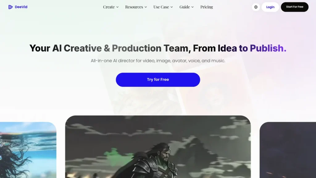 Hospitality DeeVid AI with the free test button
