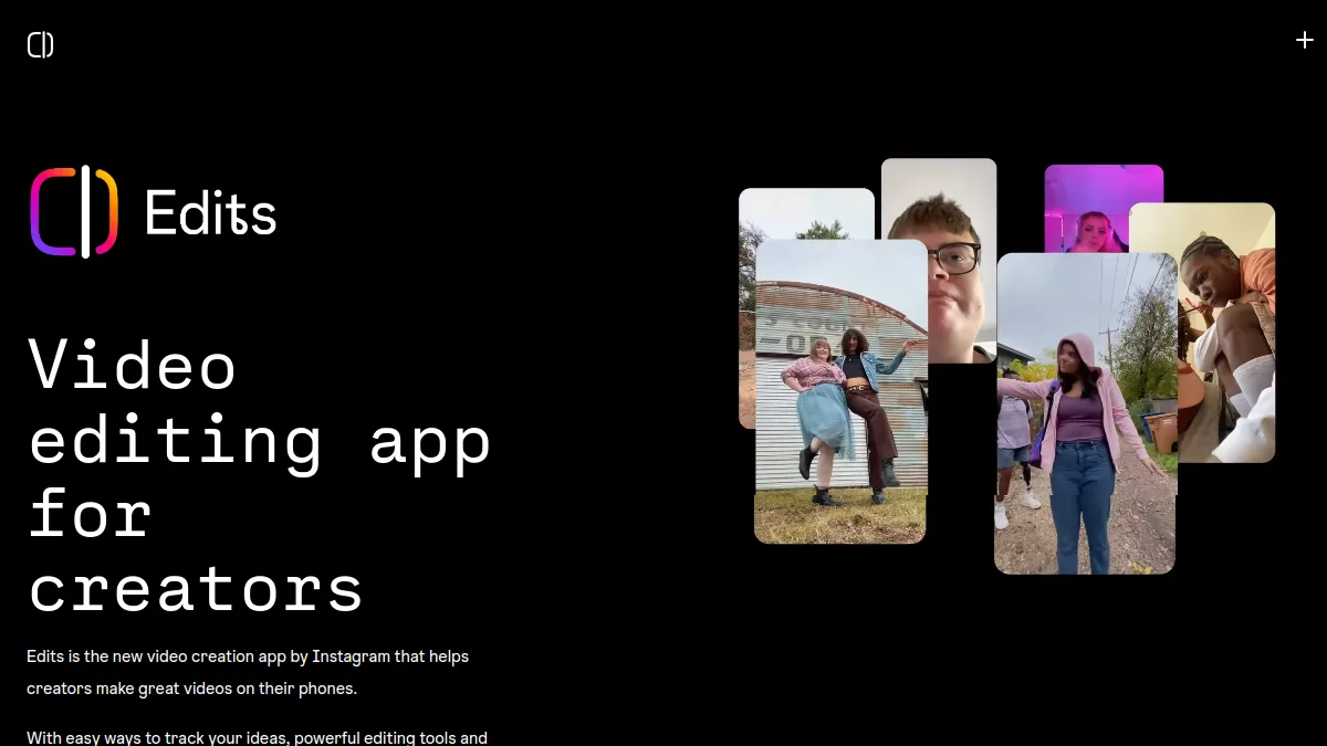 Site officiel de l'application Edits d'Instagram pour monter des vidéos sur téléphone