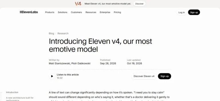 Eleven v4 d&rsquo;ElevenLabs : nouveautés, français, tarifs et plan gratuit (2026)