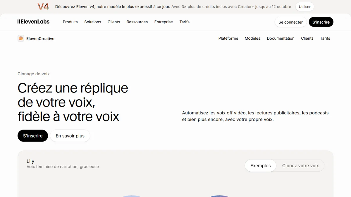 Capture of the Voice Cloning Page ElevenLabs