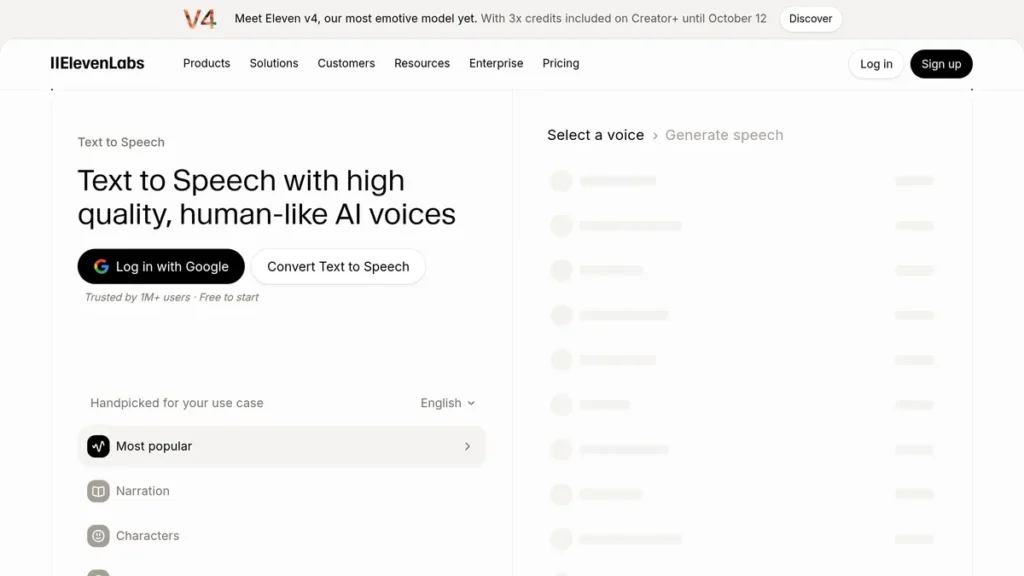 Page text to speech d'ElevenLabs