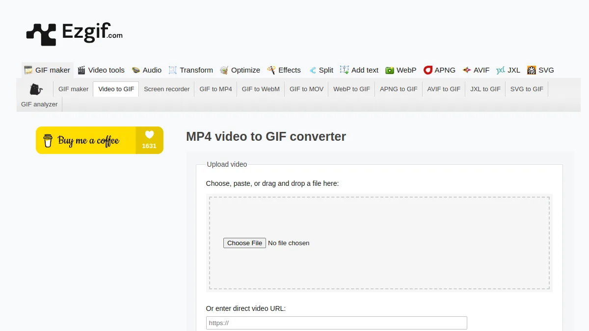 Outil Video to GIF d'Ezgif pour convertir une vidéo en GIF