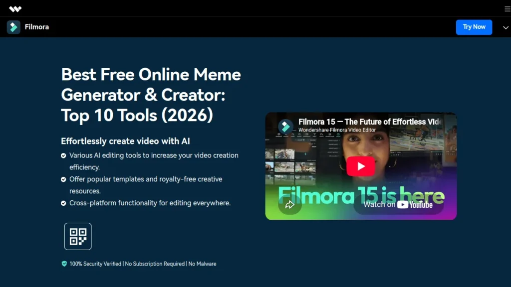 Filmora page dedicated to generators Memes