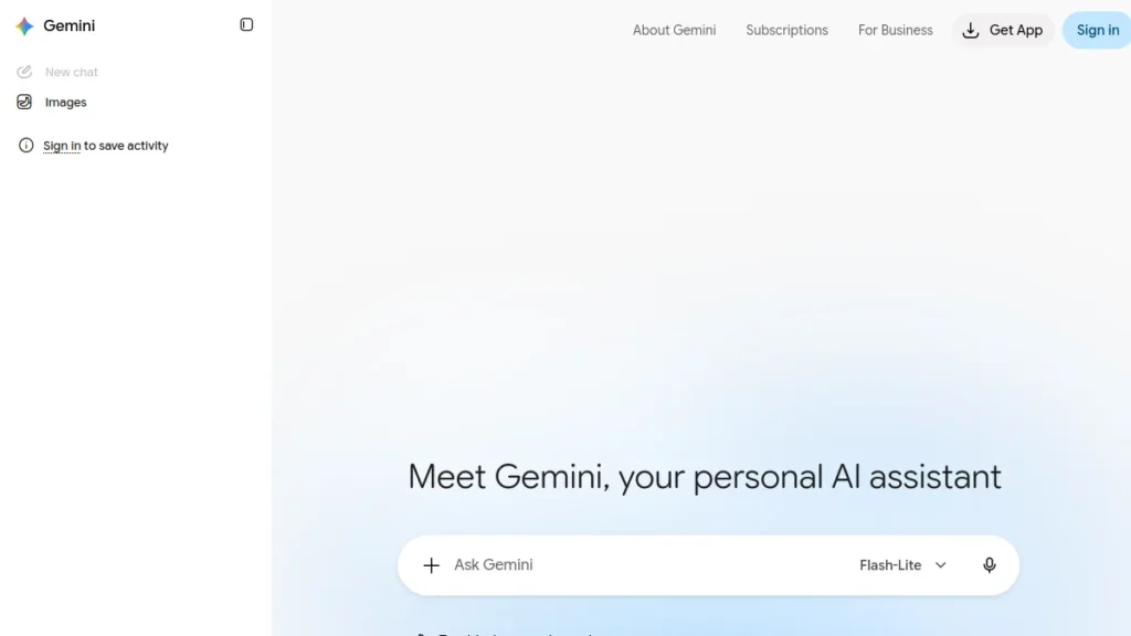 Page d'accueil de Gemini, alternative à ChatGPT