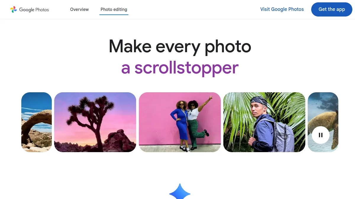 Page of tools Retouching AI of the Google Photos