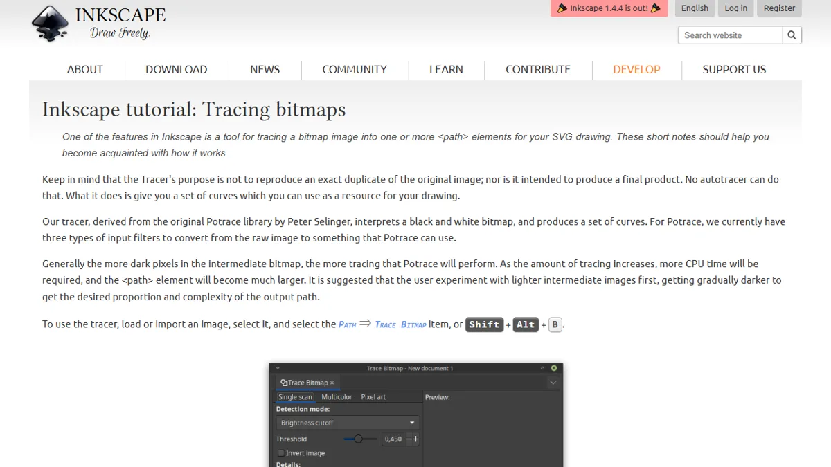 Tutoriel officiel d'Inkscape sur la vectorisation d'un bitmap