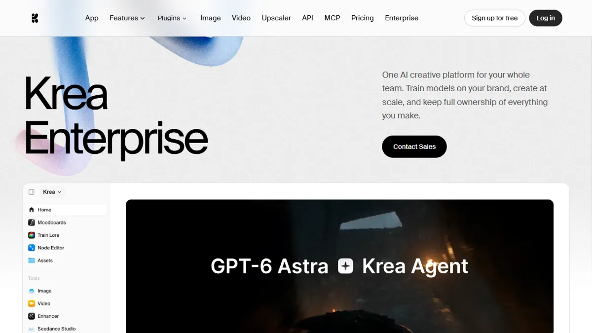 Page de l'offre entreprise de Krea AI