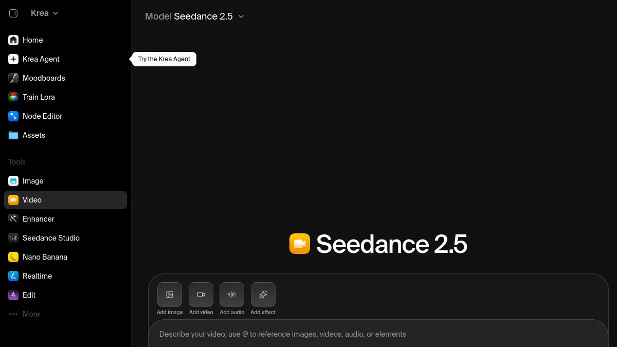 Page vidéo de Krea AI