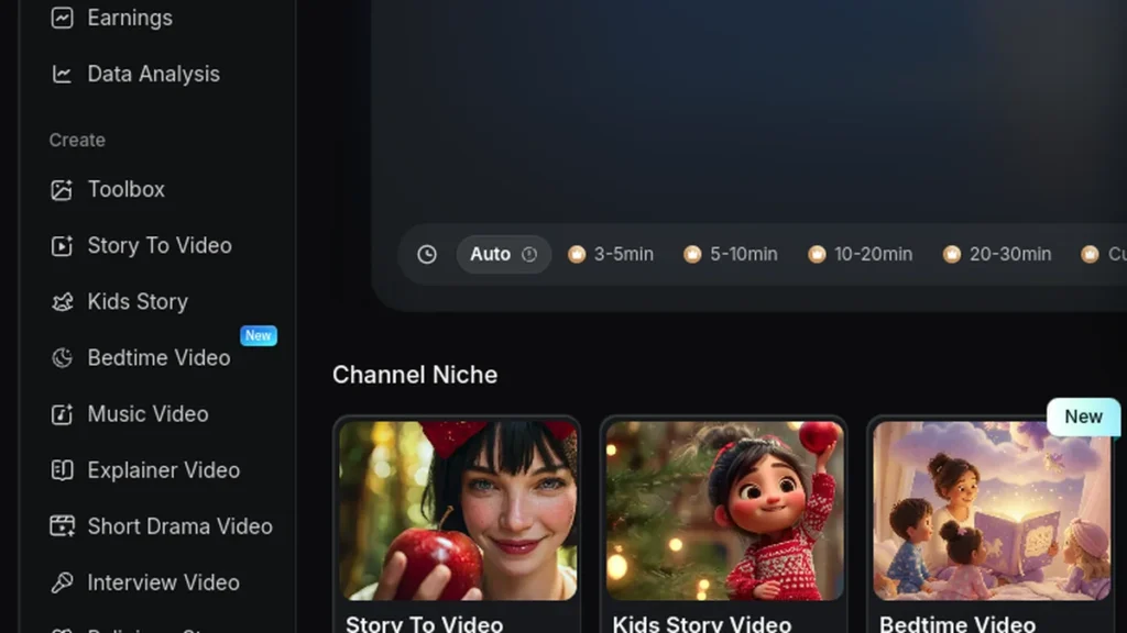 Application MagicLight AI avec les niches Story to Video, Kids Story et Bedtime Video