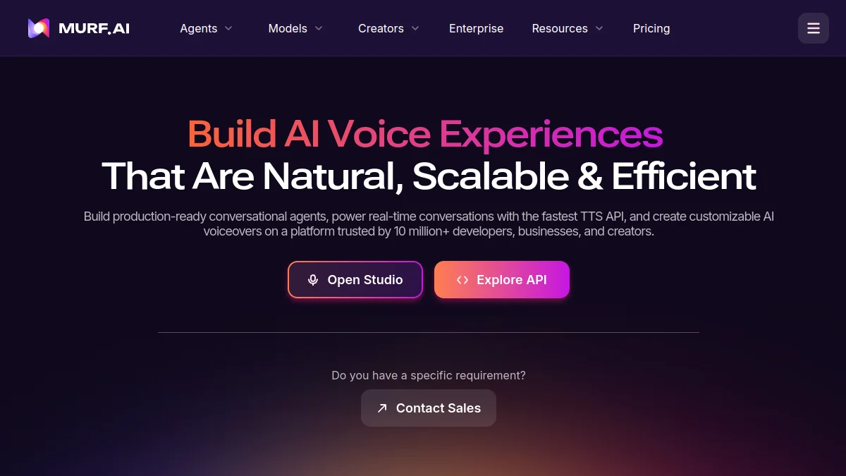 Home page of Murf AI with access to the studio voiceover
