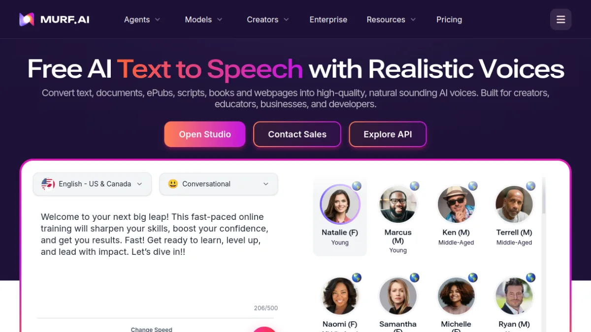 Page Text to Speech by Murf AI with Voice Editor and Voice Choice