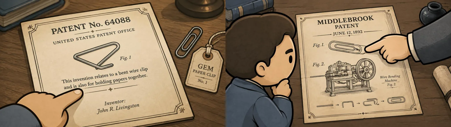 Two NimbleVid scenes with invented text: a fictitious inventor and an erroneous patent date