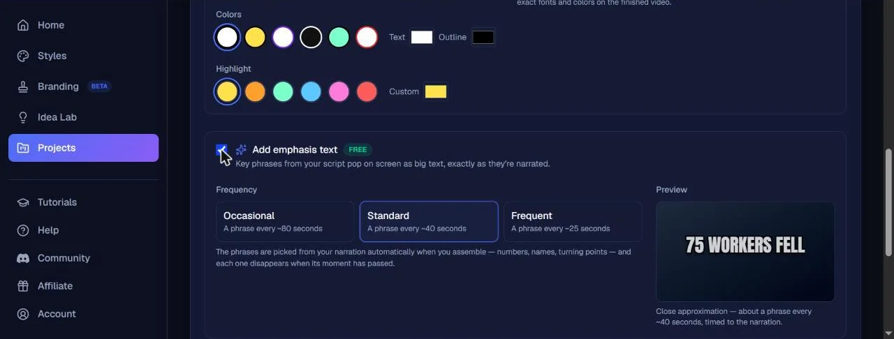 Setting karaoke subtitles and emphasis text in NimbleVid's Final Video tab