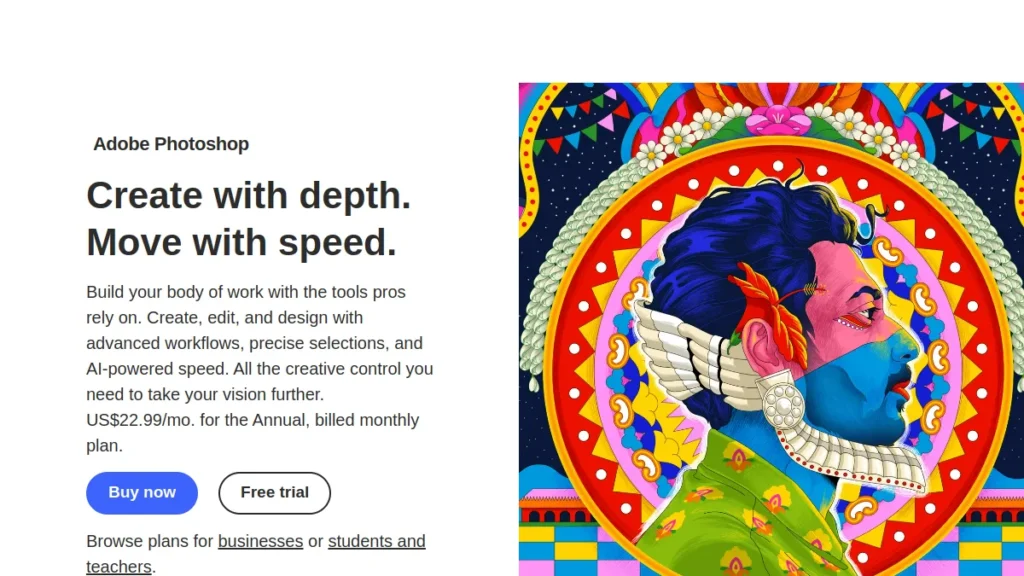 Page produit d'Adobe Photoshop en 2026