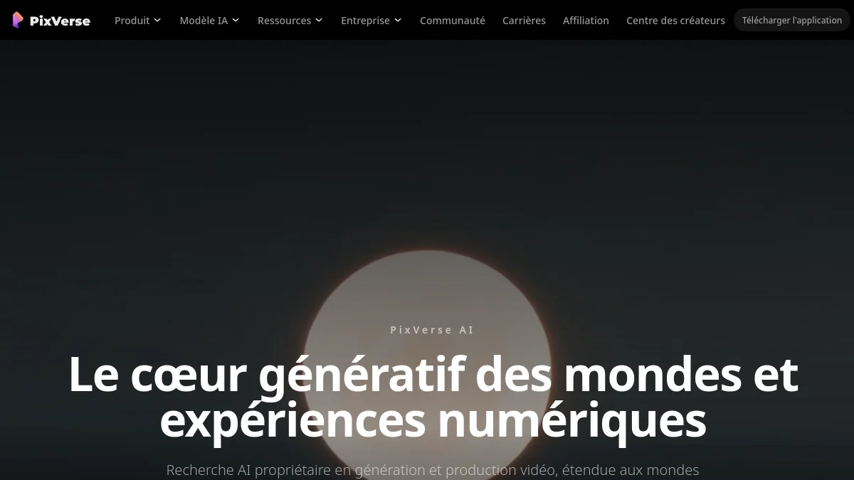 Home page of the official website PixVerse in French in October 2026
