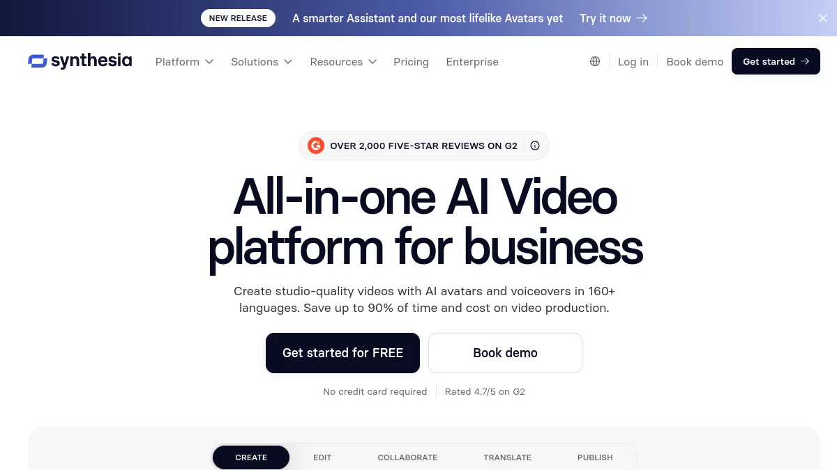 Home Page Synthesia, video platform with avatars and voiceover AI