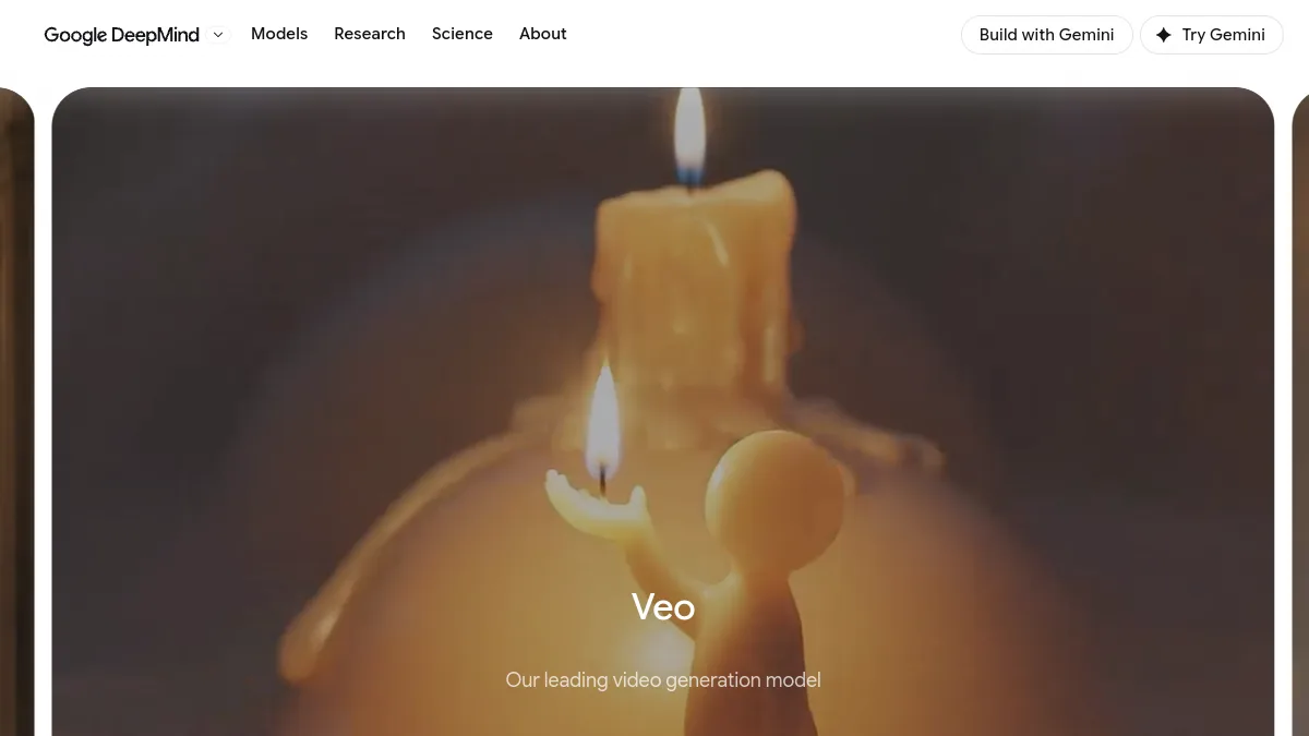 Page officielle de Veo, le modèle de génération vidéo de Google DeepMind