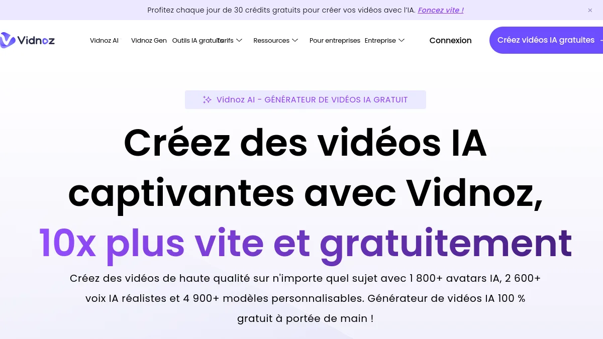 English homepage of Vidnoz AI